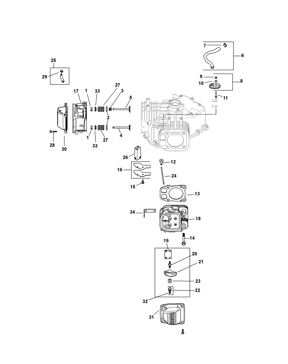 Kohler Sv710-3036 Head, Valve And Breather Diagram and Parts List for Z-FORCES46 (17AF5BHH-17AF5BHH010)(2011) Cub Cadet Lawn Tractor